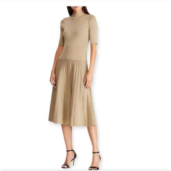 slim fit dress slacks Gold Pleated Midi Skirt – Reina Valentina main image 1